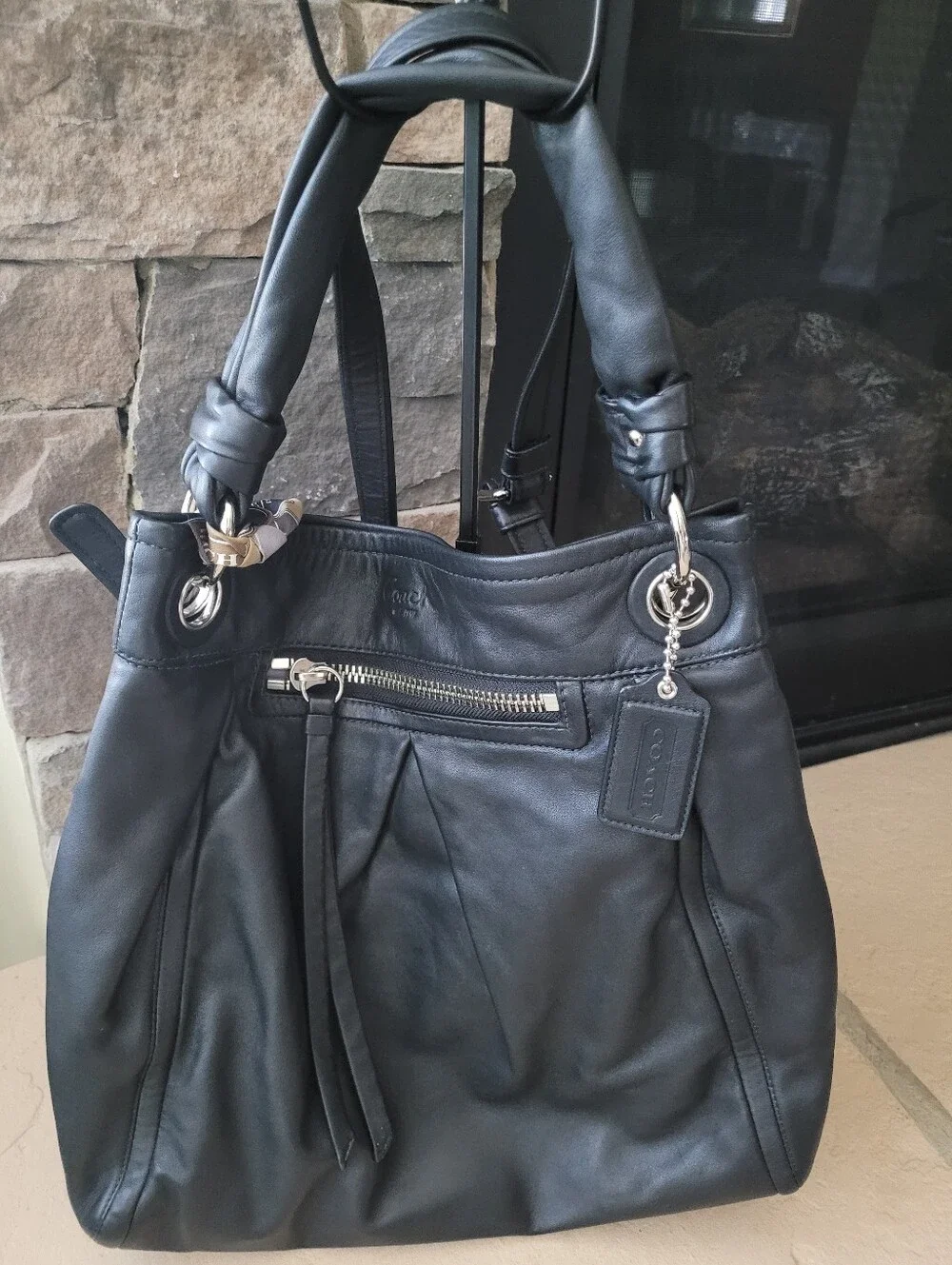 Coach Parker Pleated Black Leather Convertible Crossbody Shoulder Bag